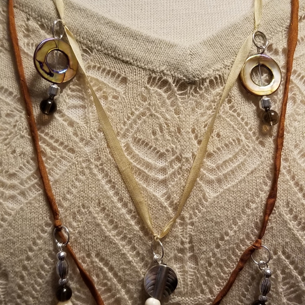 Wood shell and stone with sterling necklace